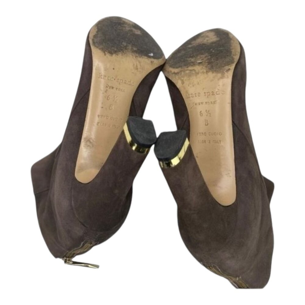 Kate Spade New York Womens Akane Suede Ankle Boots Size 6.5B Brown W/ Gold Heel - Picture 10 of 10